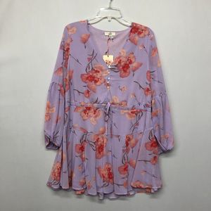 NWT Entro Women Long Sleeve Floral Dress Size Mediunm Polyester B224 -5